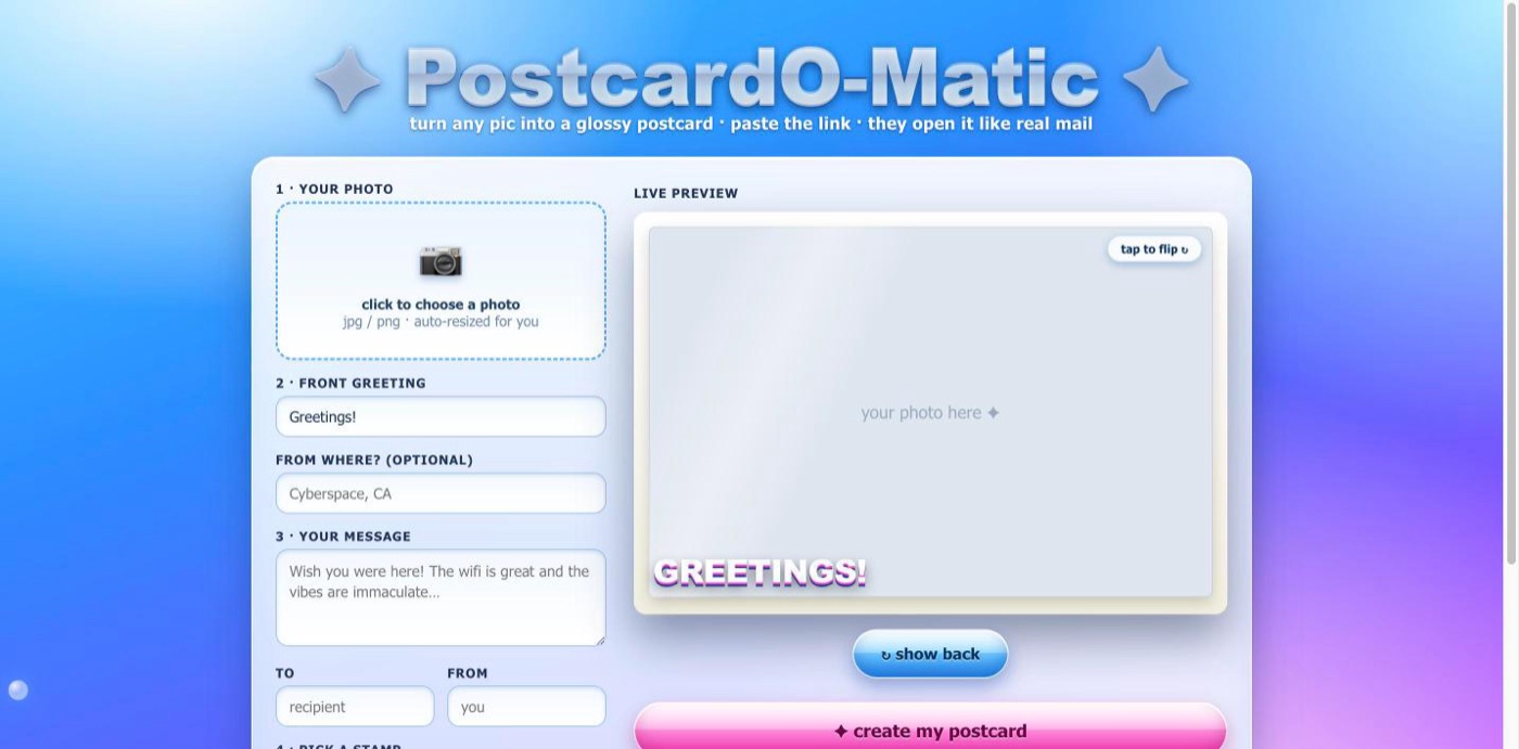 PostcardO-Matic Y2K edition
