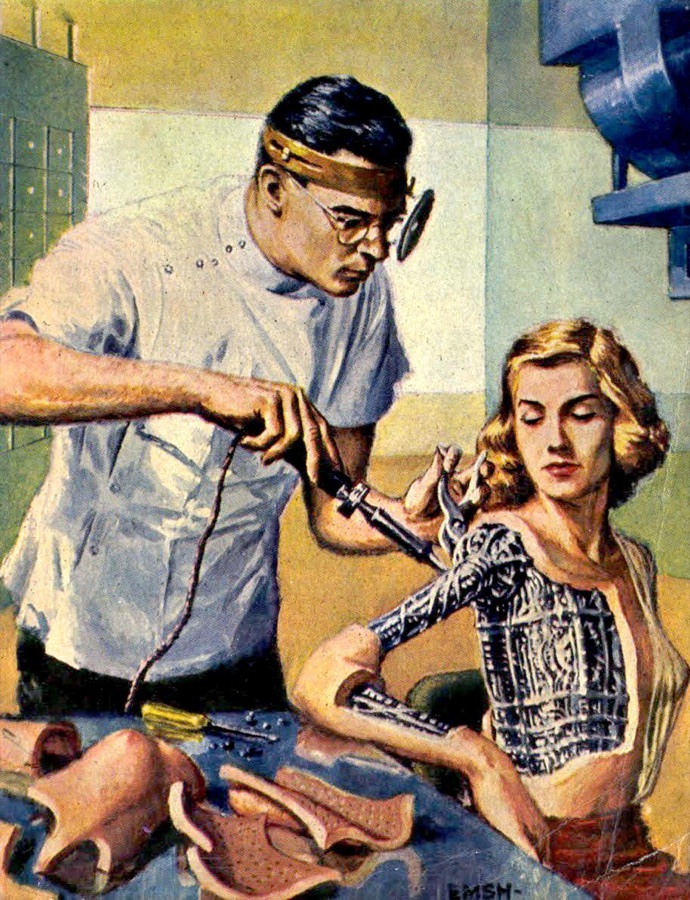 Galaxy magazine cover, 1954: a robot repaired while you wait