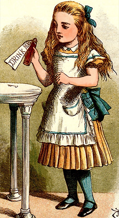 Alice with the Drink Me bottle