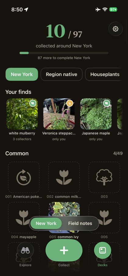 Floradex on iPhone: 10 of 97 plants collected around New York